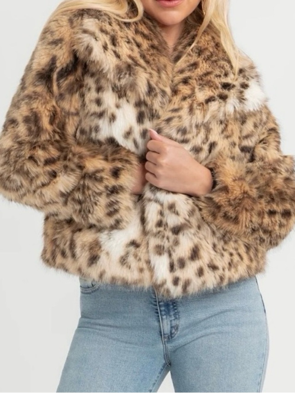 Jessica Simpson Leopard-Print Faux Fur Jacket - Cream & Brown - Picture 4 of 12
